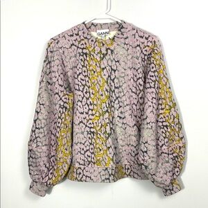 GANNI Isoli Metallic Leopard-print Cotton-jersey Sweatshirt small